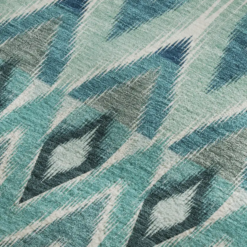 Teal White And Gray Southwestern Washable Area Rug With UV Protection Photo 4