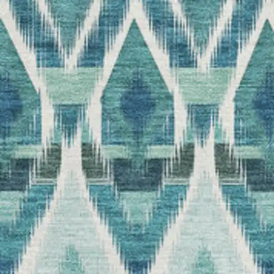 Teal White And Gray Southwestern Washable Area Rug With UV Protection Photo 3