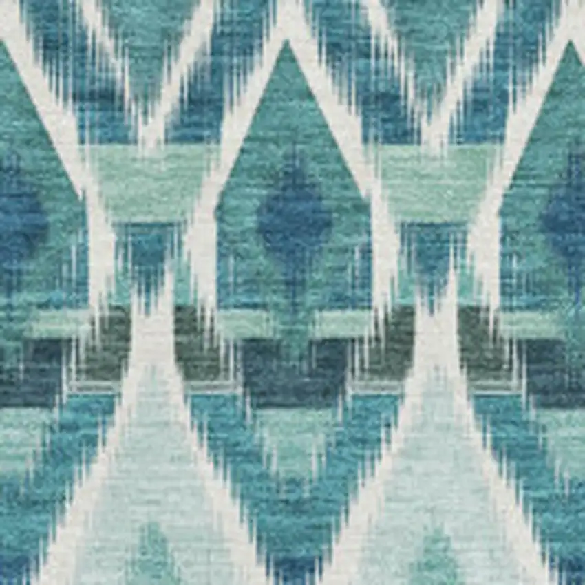 Teal White And Gray Southwestern Washable Area Rug With UV Protection Photo 3