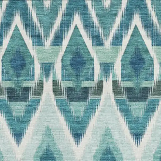 Teal White And Gray Southwestern Washable Area Rug With UV Protection Photo 4