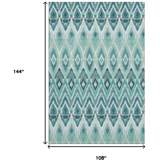 Teal White And Gray Southwestern Washable Area Rug With UV Protection Photo 7