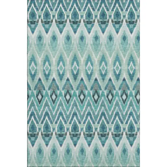 Teal White And Gray Southwestern Washable Area Rug With UV Protection Photo 2