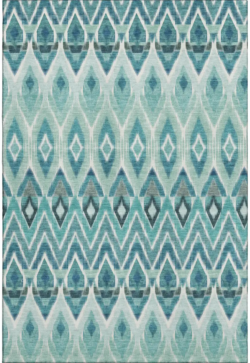 Teal White And Gray Southwestern Washable Area Rug With UV Protection Photo 2