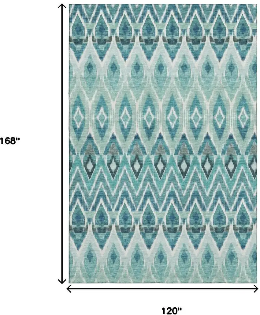 Teal White And Gray Southwestern Washable Area Rug With UV Protection Photo 3