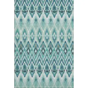 Photo of Teal White And Gray Southwestern Washable Area Rug With UV Protection