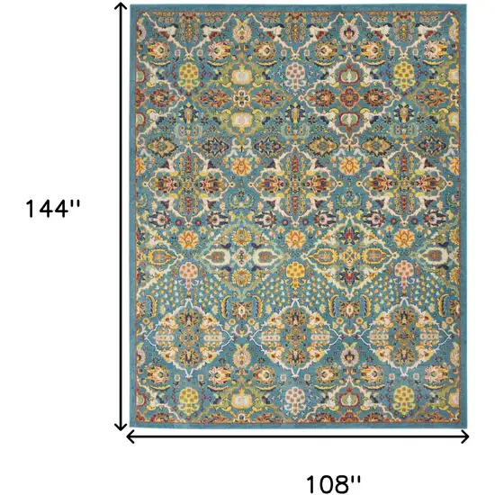 Teal and Gold Floral Power Loom Area Rug Photo 9