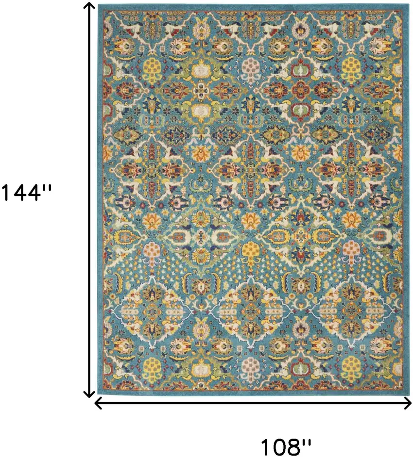 Teal and Gold Floral Power Loom Area Rug Photo 9