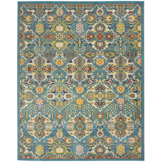 Teal and Gold Floral Power Loom Area Rug Photo 2
