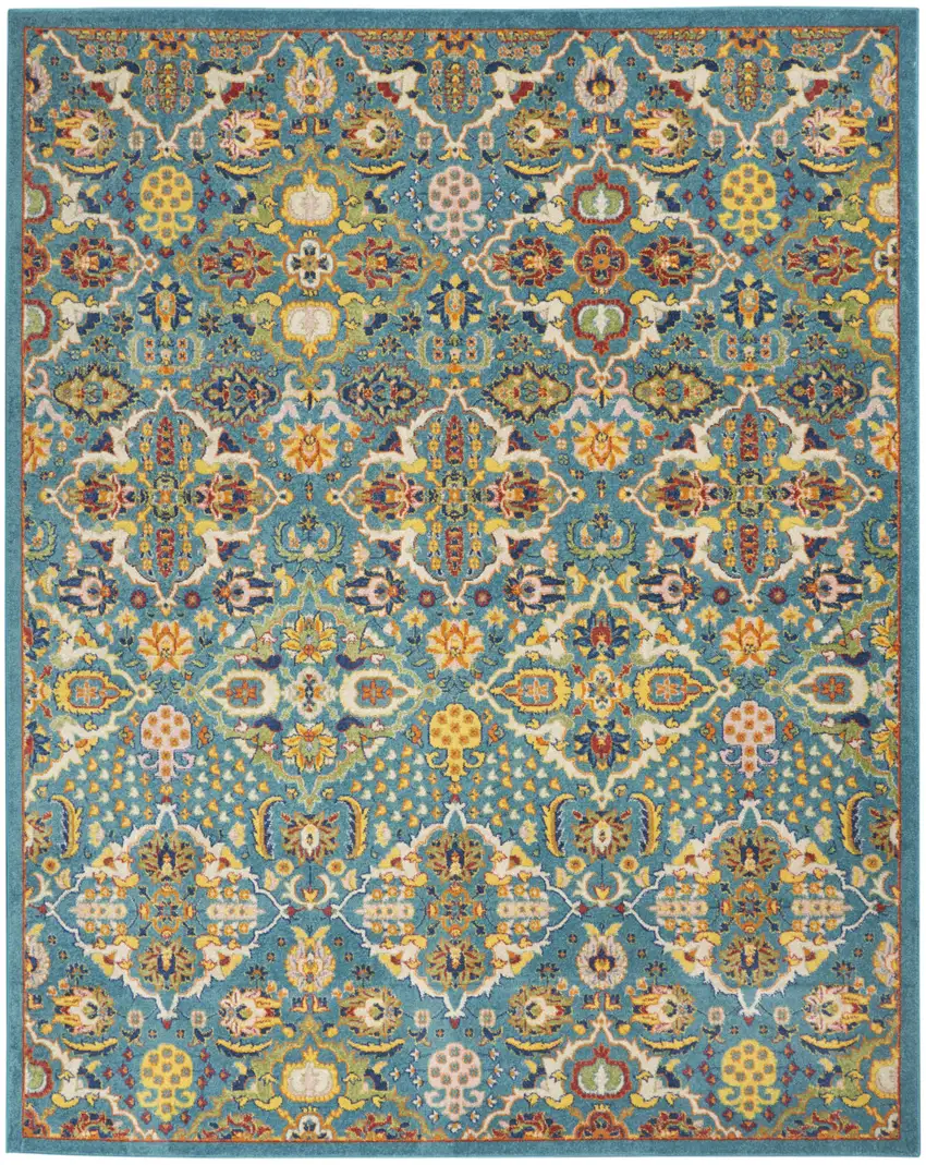 Teal and Gold Floral Power Loom Area Rug Photo 2