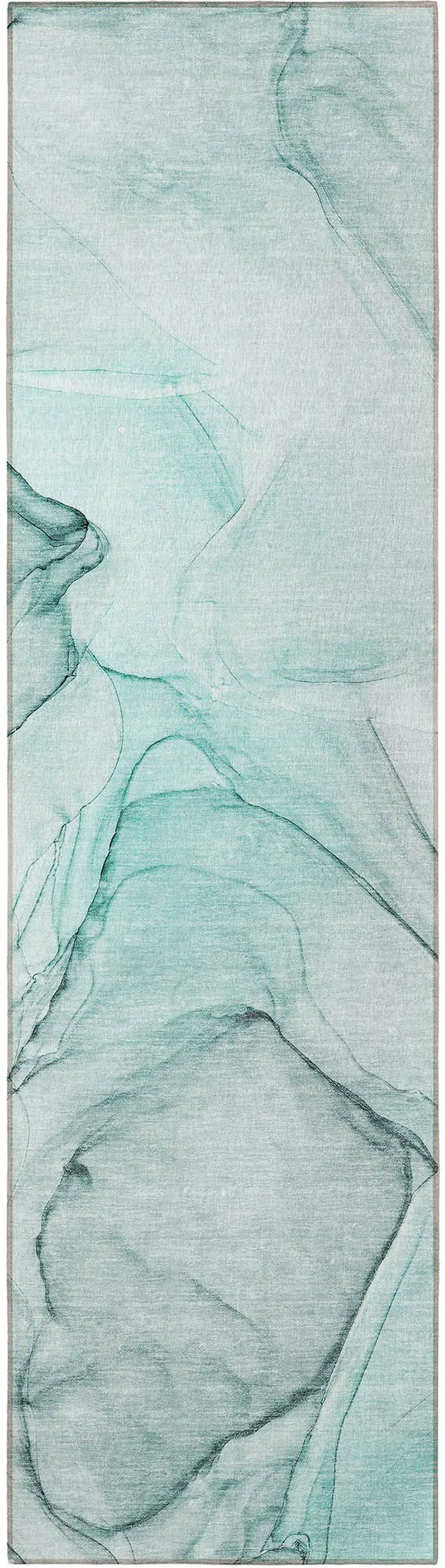 Teal and Gray Abstract Washable Non Skid Indoor Outdoor Runner Rug Photo 3
