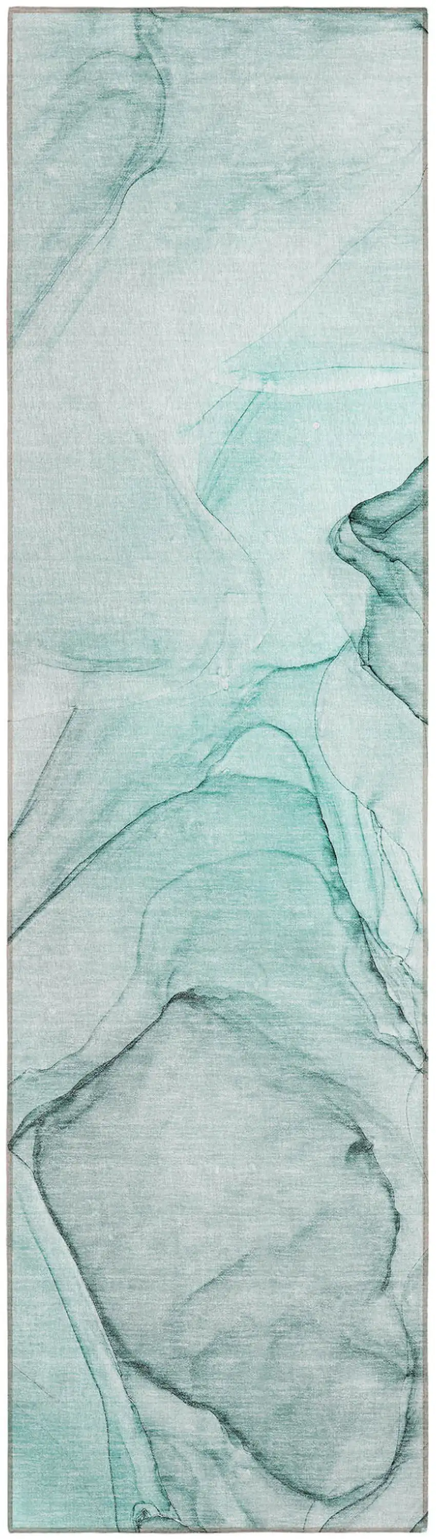 Teal and Gray Abstract Washable Non Skid Indoor Outdoor Runner Rug Photo 2