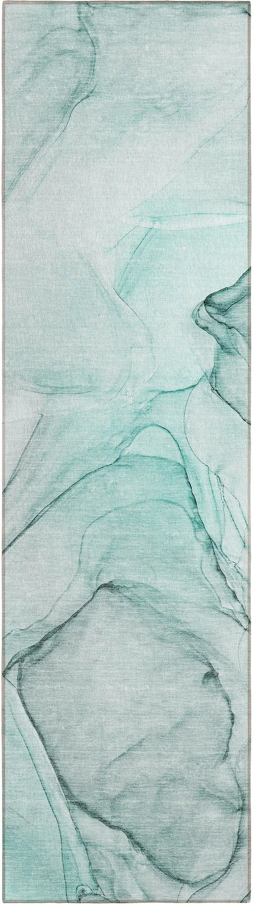 Teal and Gray Abstract Washable Non Skid Indoor Outdoor Runner Rug Photo 2