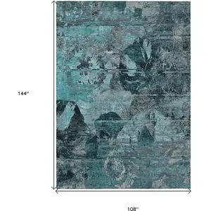 Photo of Teal and Gray Floral Washable Non Skid Indoor Outdoor Area Rug
