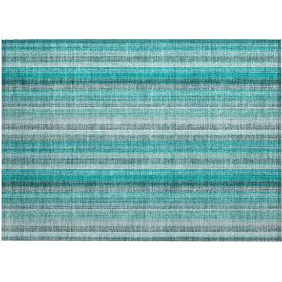 Teal and Gray Striped Washable Non Skid Indoor Outdoor Area Rug Photo 2