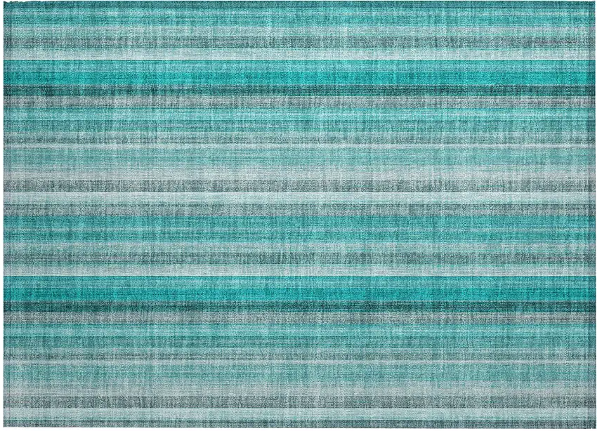 Teal and Gray Striped Washable Non Skid Indoor Outdoor Area Rug Photo 2