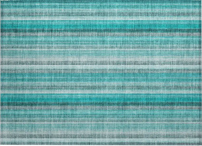 Teal and Gray Striped Washable Non Skid Indoor Outdoor Area Rug Photo 2