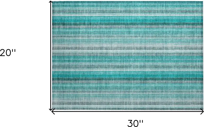Teal and Gray Striped Washable Non Skid Indoor Outdoor Area Rug Photo 3