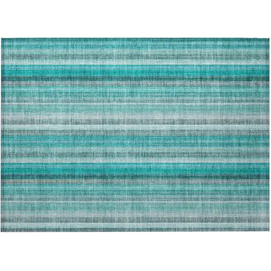 Teal and Gray Striped Washable Non Skid Indoor Outdoor Area Rug Photo 4