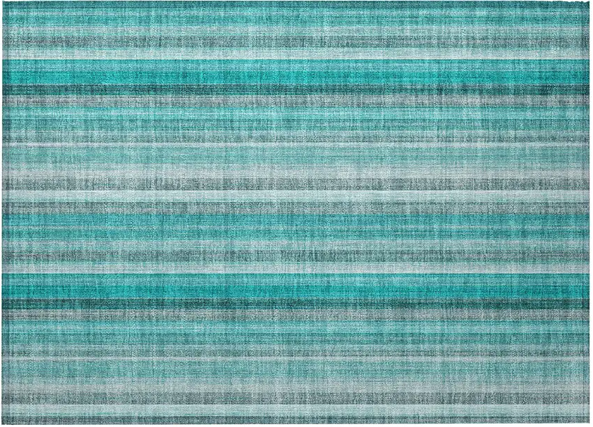 Teal and Gray Striped Washable Non Skid Indoor Outdoor Area Rug Photo 4