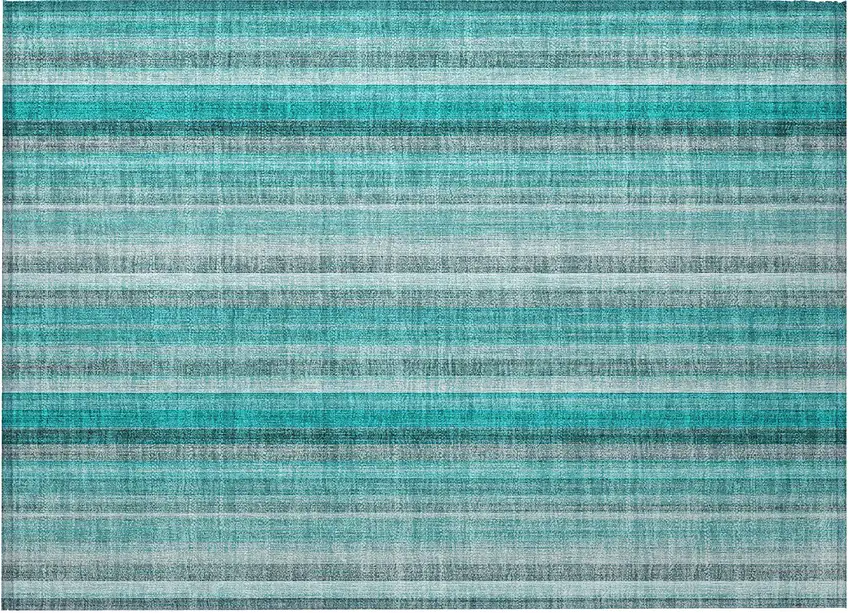 Teal and Gray Striped Washable Non Skid Indoor Outdoor Area Rug Photo 4