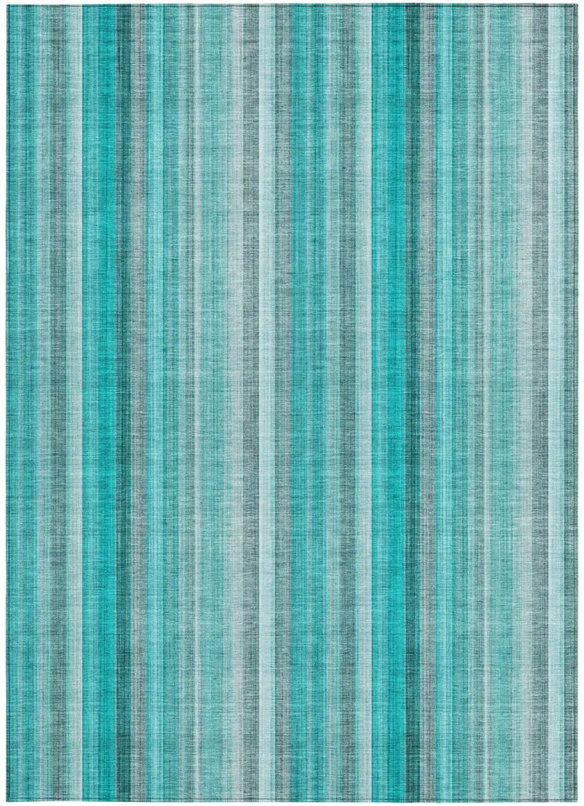 Teal and Gray Striped Washable Non Skid Indoor Outdoor Area Rug Photo 4