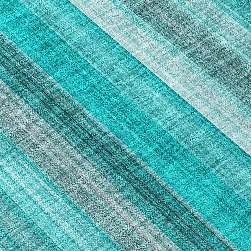 Teal and Gray Striped Washable Non Skid Indoor Outdoor Area Rug Photo 8
