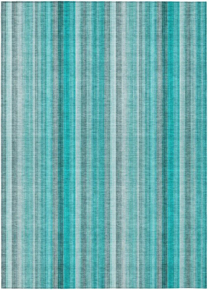 Teal and Gray Striped Washable Non Skid Indoor Outdoor Area Rug Photo 2