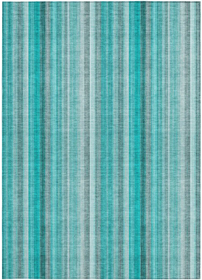 Teal and Gray Striped Washable Non Skid Indoor Outdoor Area Rug Photo 4