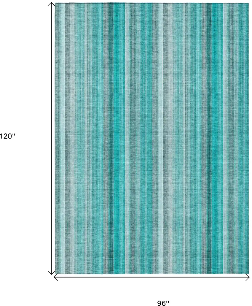 Teal and Gray Striped Washable Non Skid Indoor Outdoor Area Rug Photo 3