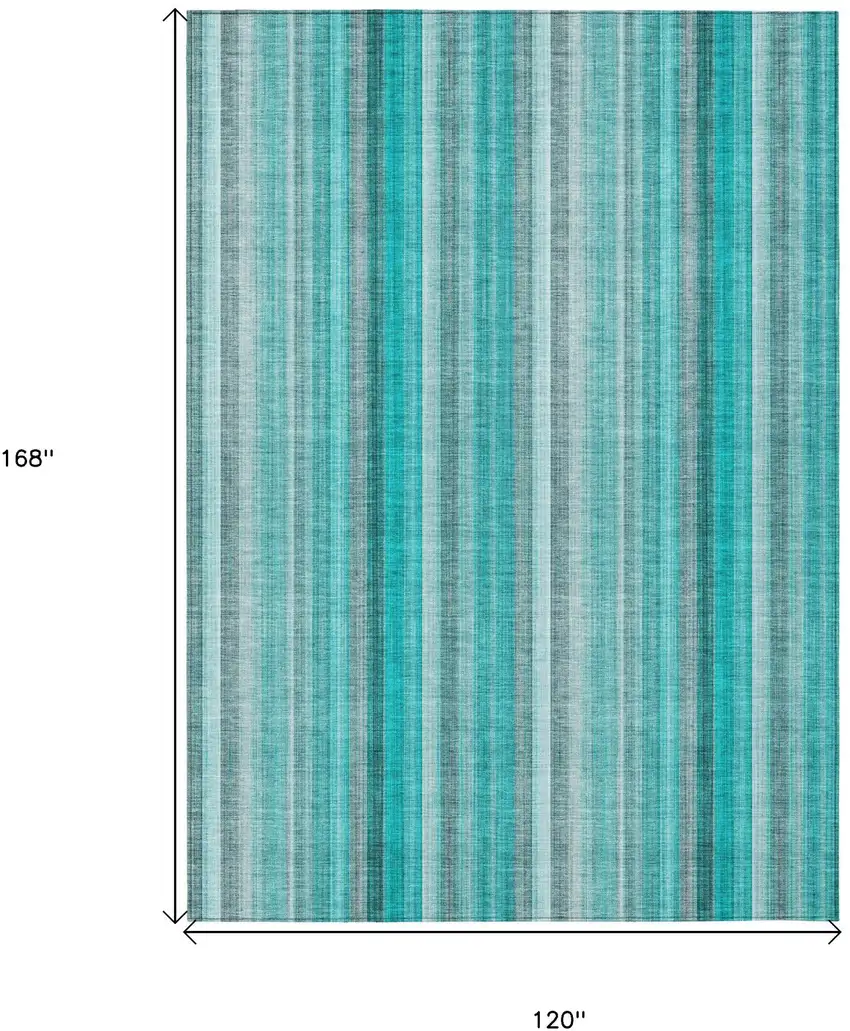 Teal and Gray Striped Washable Non Skid Indoor Outdoor Area Rug Photo 3