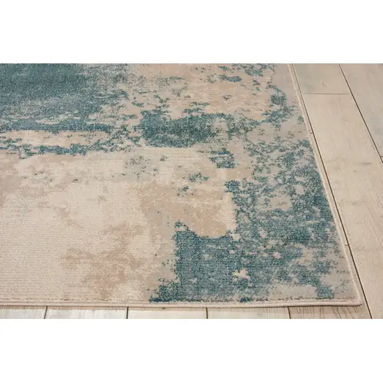 Teal and Ivory Abstract Non Skid Area Rug Photo 6