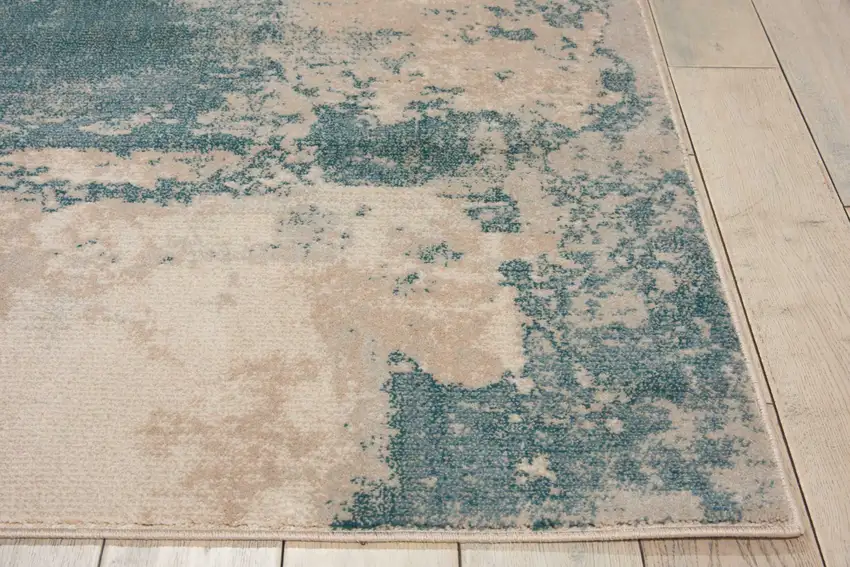 Teal and Ivory Abstract Non Skid Area Rug Photo 6