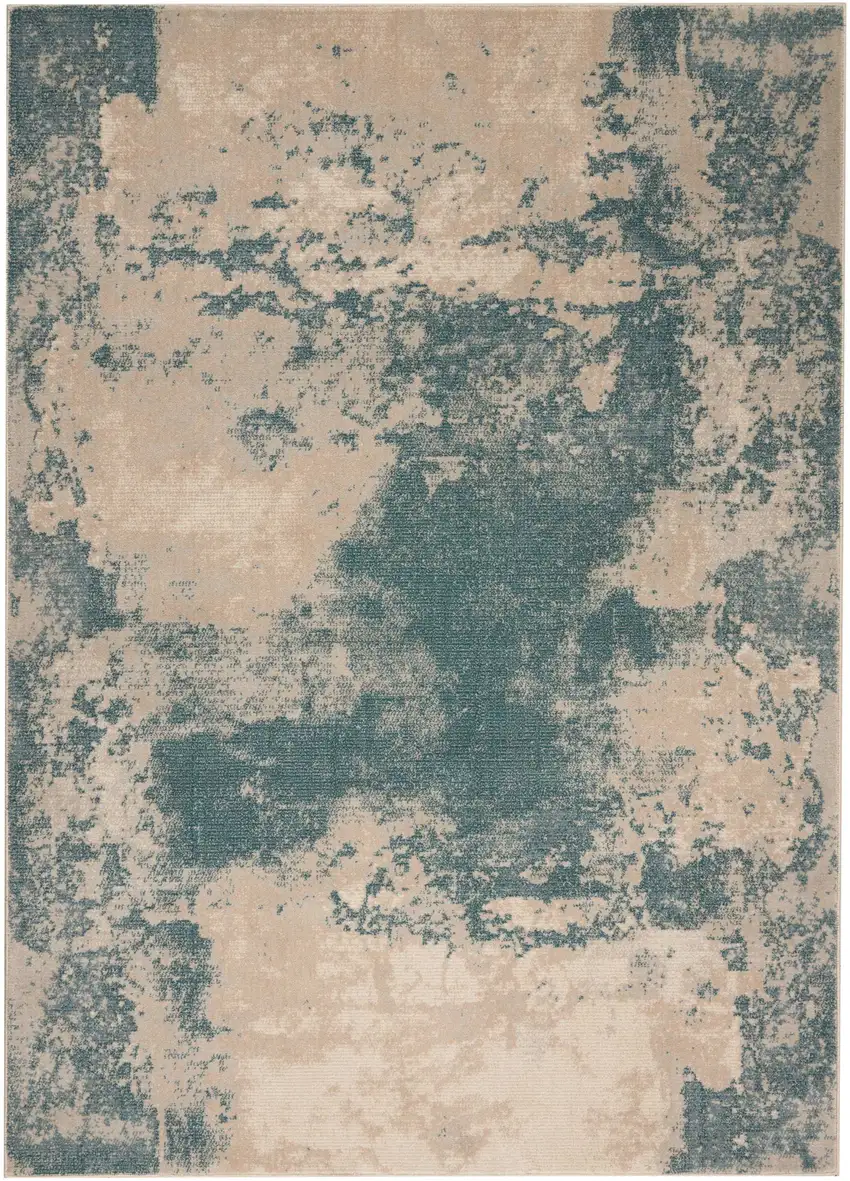 Teal and Ivory Abstract Non Skid Area Rug Photo 2
