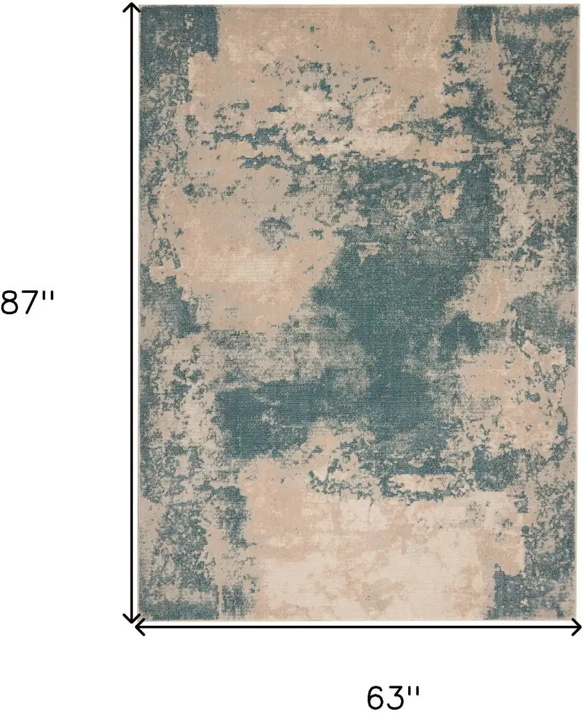 Teal and Ivory Abstract Non Skid Area Rug Photo 3