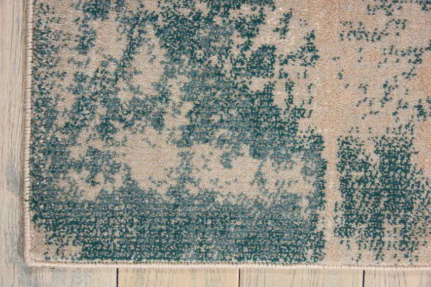 Teal and Ivory Abstract Non Skid Area Rug Photo 4