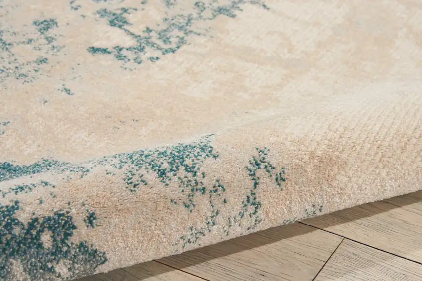 Teal and Ivory Abstract Non Skid Area Rug Photo 8
