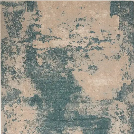 Teal and Ivory Abstract Non Skid Area Rug Photo 5