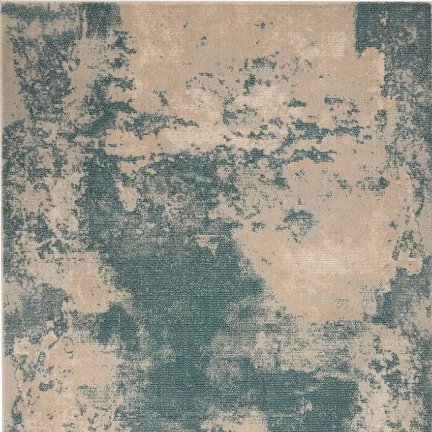 Teal and Ivory Abstract Non Skid Area Rug Photo 5