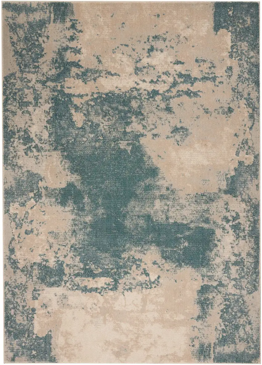 Teal and Ivory Abstract Non Skid Area Rug Photo 6