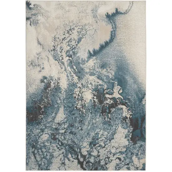 Teal and Ivory Abstract Non Skid Area Rug Photo 9