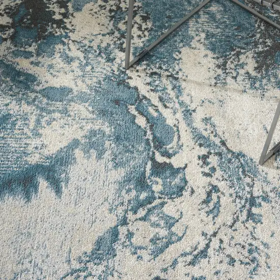 Teal and Ivory Abstract Non Skid Area Rug Photo 8