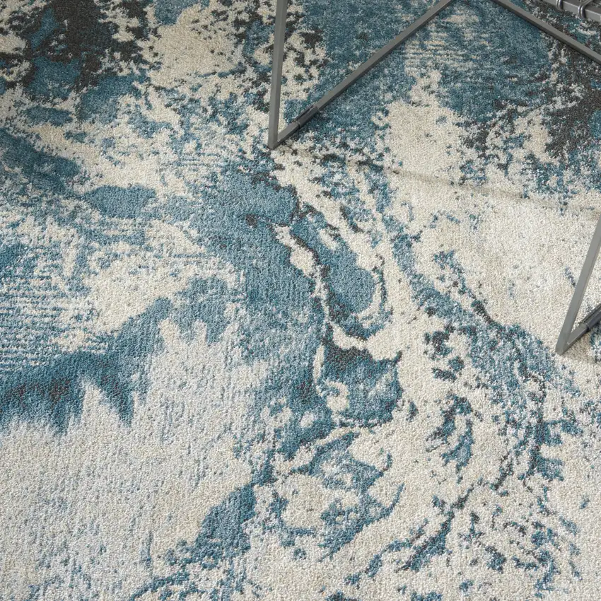 Teal and Ivory Abstract Non Skid Area Rug Photo 8