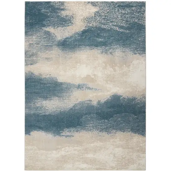 Teal and Ivory Abstract Non Skid Area Rug Photo 8