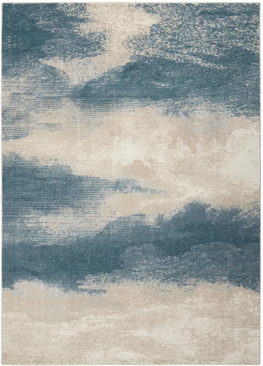 Teal and Ivory Abstract Non Skid Area Rug Photo 8