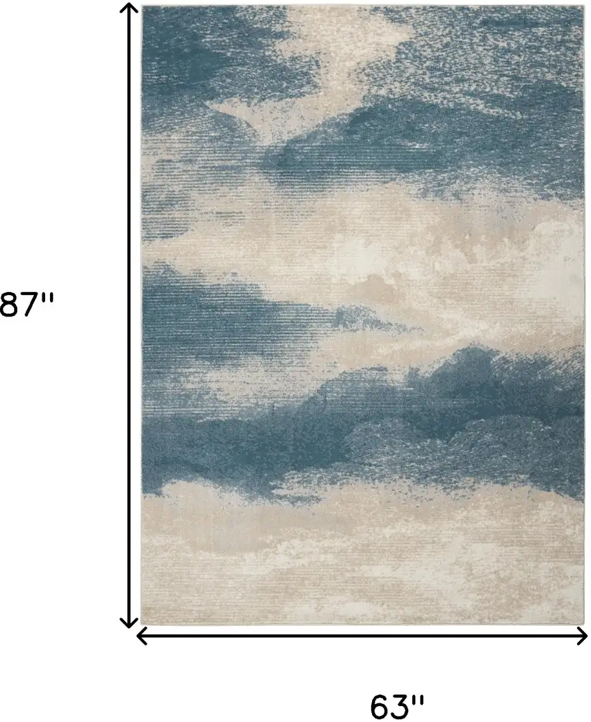 Teal and Ivory Abstract Non Skid Area Rug Photo 3
