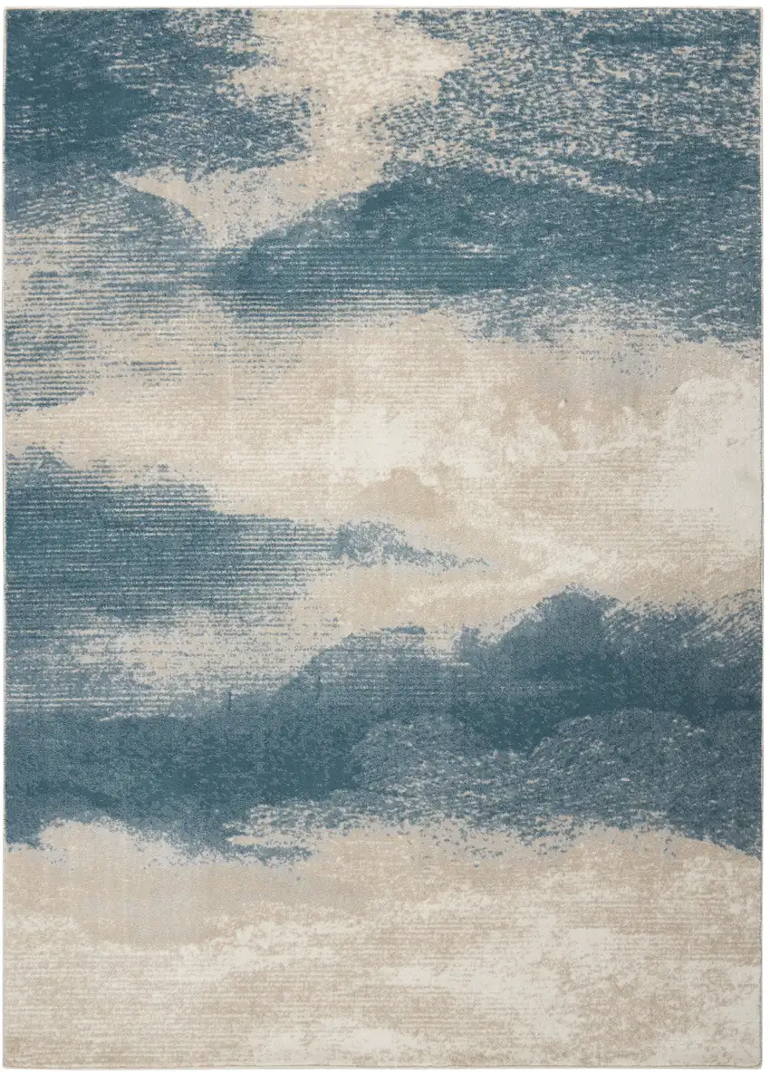 Teal and Ivory Abstract Non Skid Area Rug Photo 2