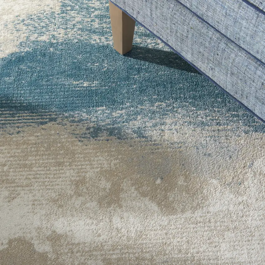 Teal and Ivory Abstract Non Skid Area Rug Photo 9