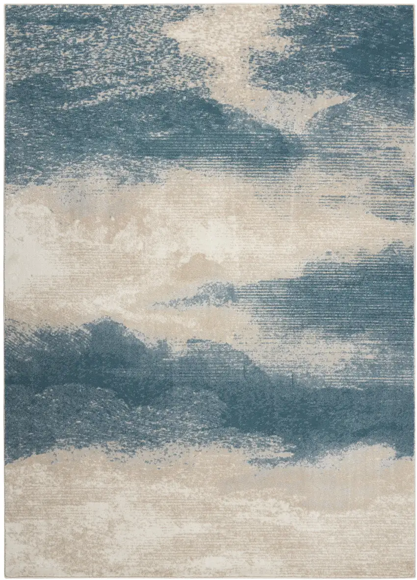 Teal and Ivory Abstract Non Skid Area Rug Photo 5