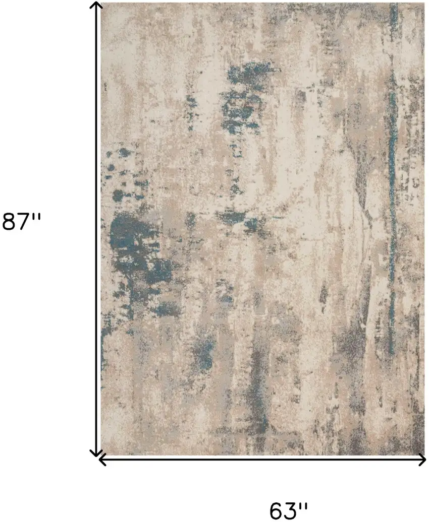 Teal and Ivory Abstract Non Skid Area Rug Photo 6
