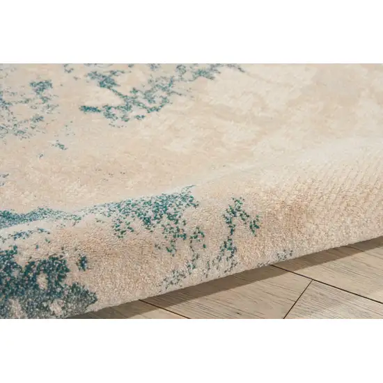 Teal and Ivory Abstract Non Skid Area Rug Photo 6